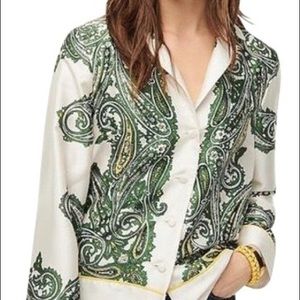 J. Crew Cream Drapey Button-up Shirt In Paisley Print Blouse
